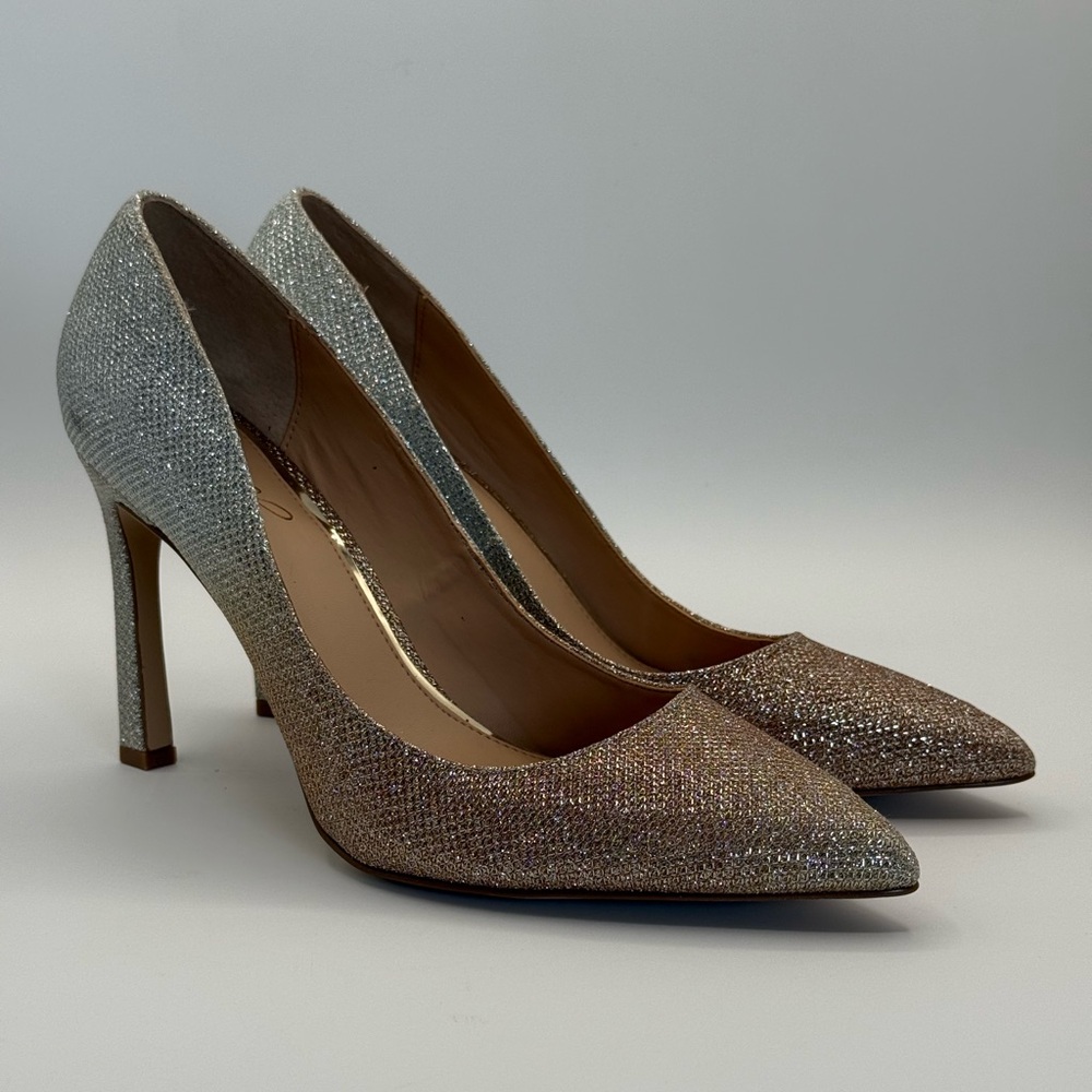 Jewel Badgley Mischka Gold/Silver Shimmer Pointy  Heels Size 9.5
